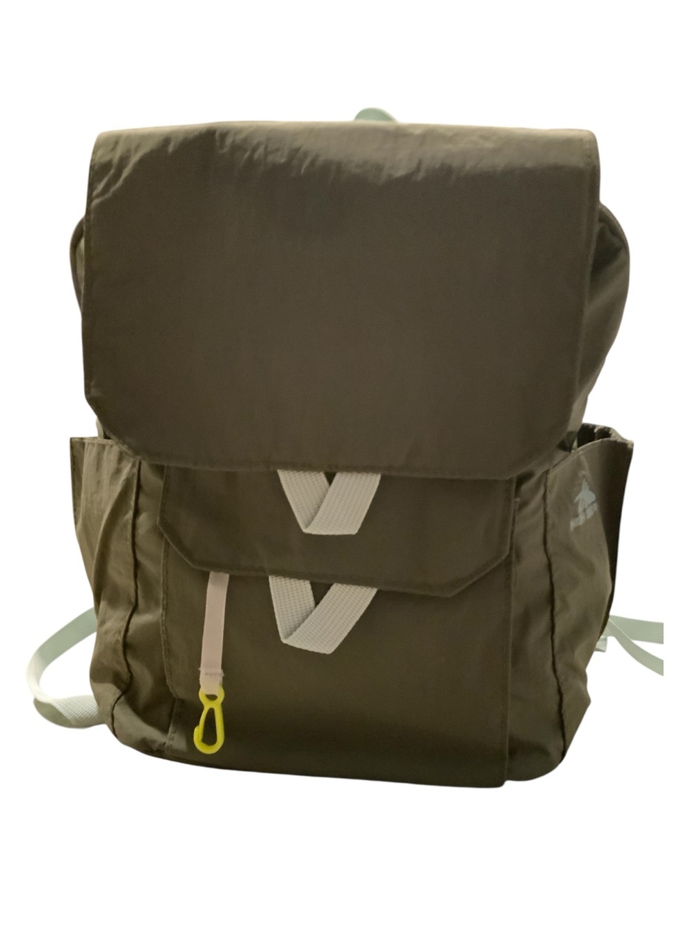 High Sierra Olive Green Backpack with light green straps.